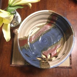 Handmade thrown pottery wheel fruit decor bowl 9x3